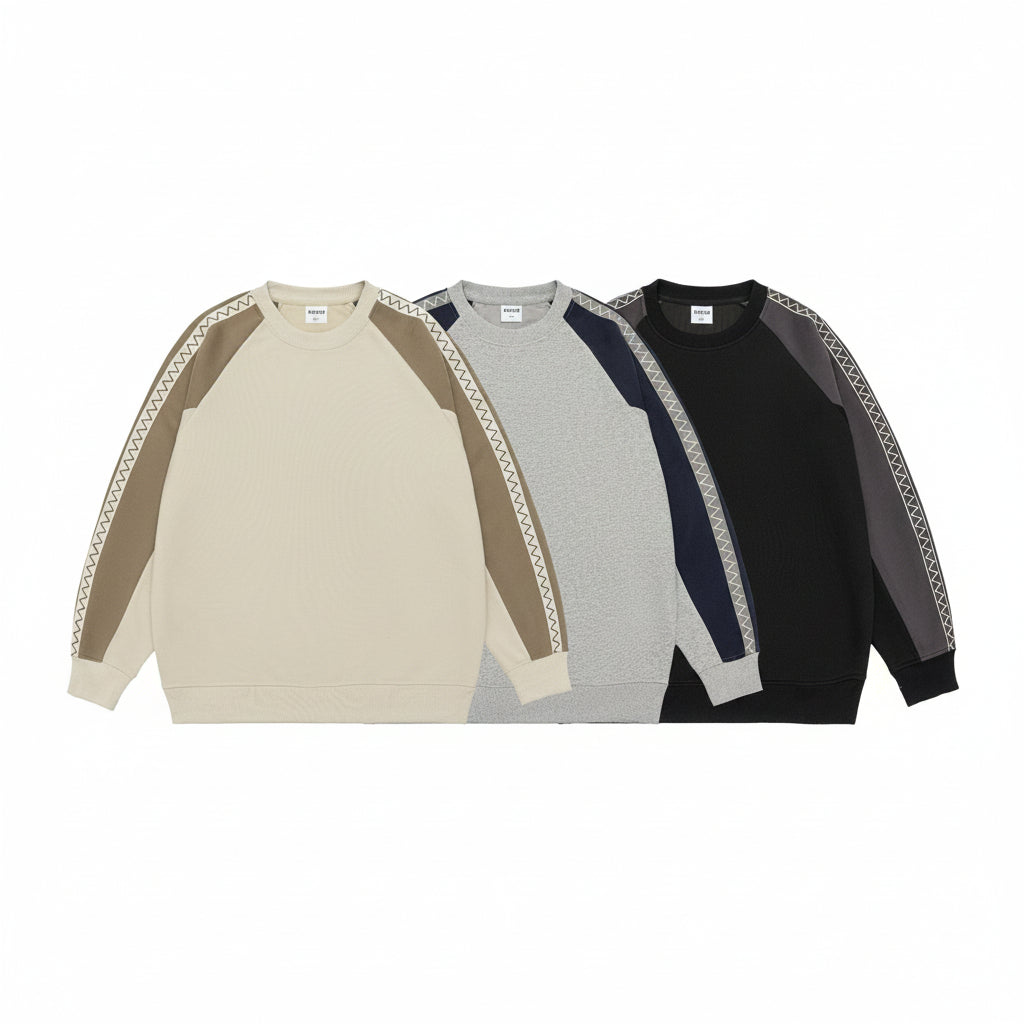 Men’s Retro Contrast Color Striped Sweatshirt Loose Fit