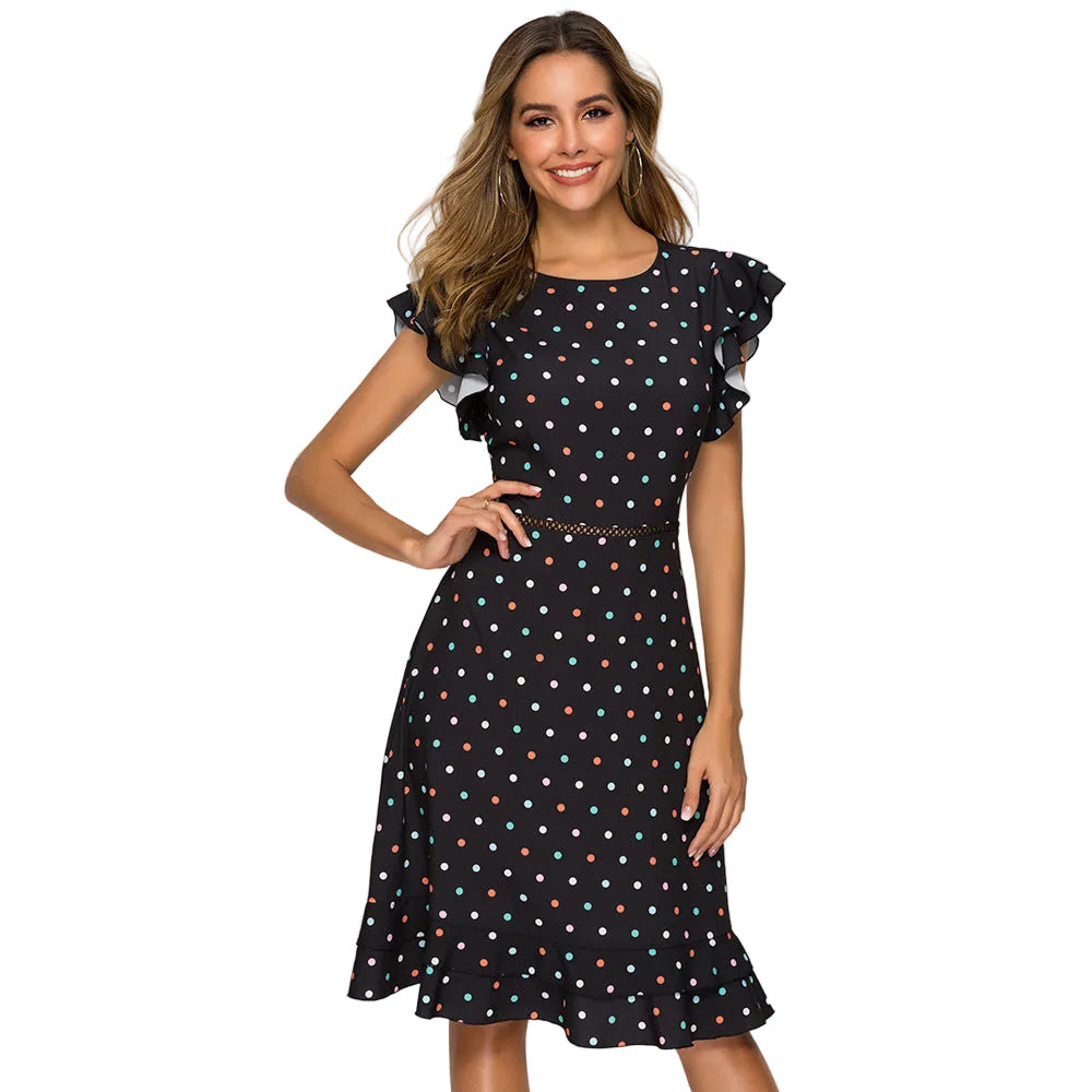 Women’s Vintage Polka Dot Ruffle Dress Elegant Fit