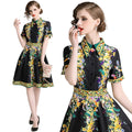 Women’s Vintage Print A-Line Dress Elegant Office Style
